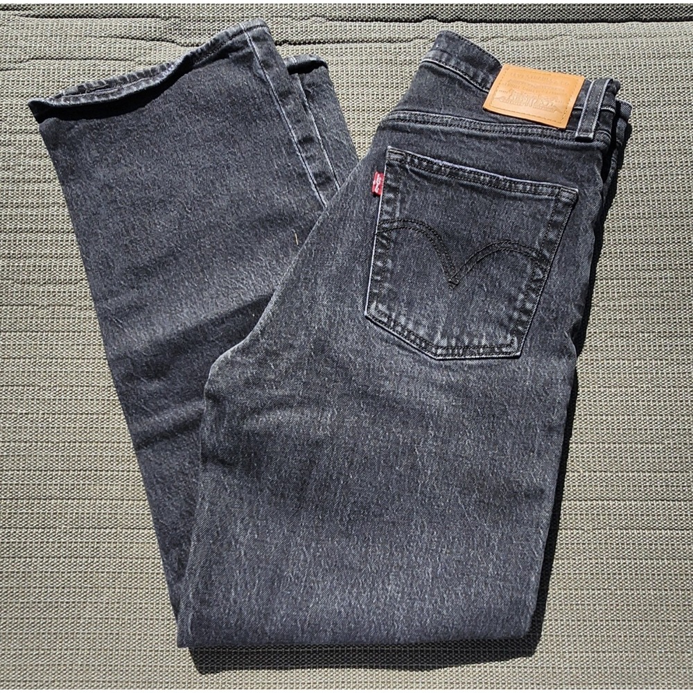 Levi's Ribcage Straight Premium Jeans Ankle Women's Size 28 Black Grey High Rise - Picture 2 of 10